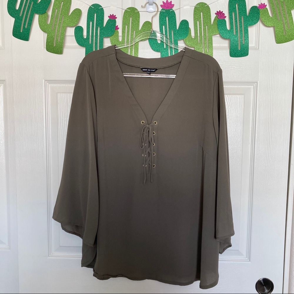 Unique Spectrum Army Green Lace Front Boho Tunic